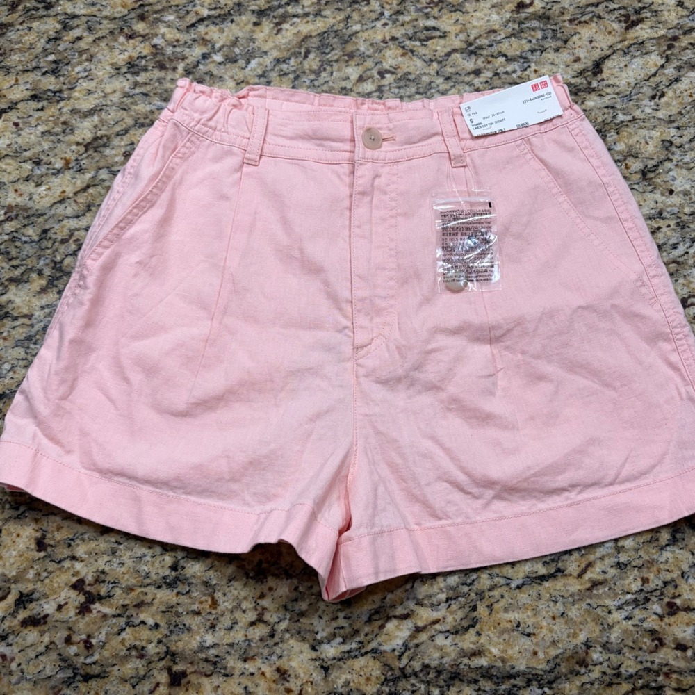 NEW Uniqlo Women Pink Linen Cotton Shorts S 26-27 WaistElastic Back ws